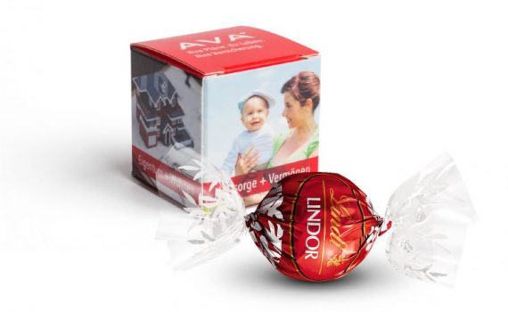 Lindt Lindor chocolate truffle in personalized carton cube