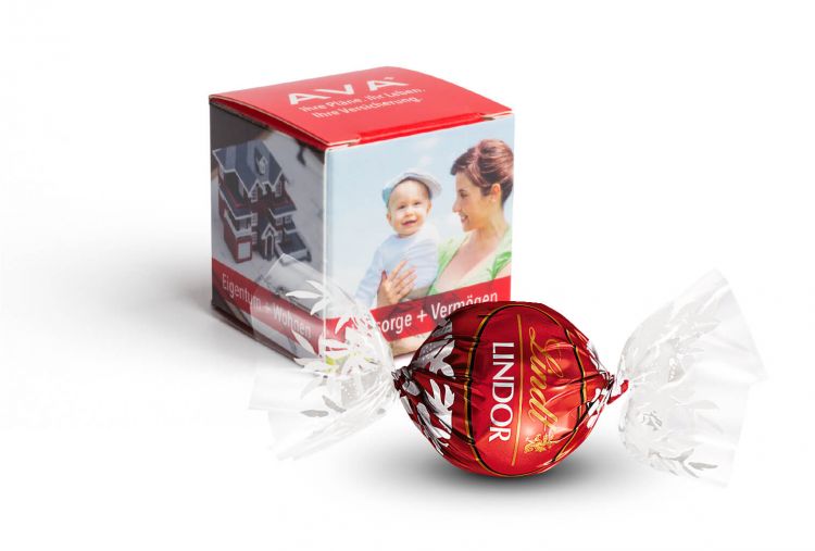 Lindt Lindor chocolate truffle in personalized carton cube
