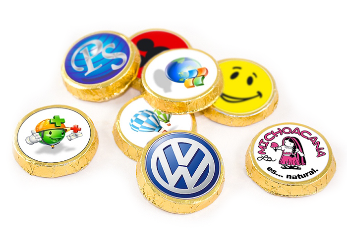 Small, flat medals made of Belgian chocolate 6 g