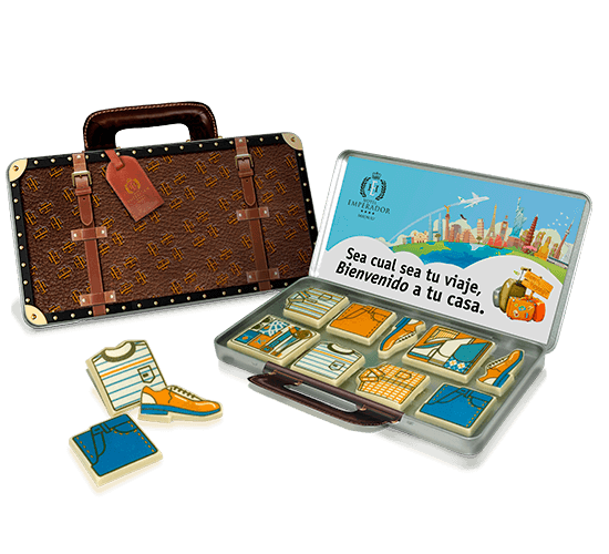 Suitcase tin with 8 chocolates