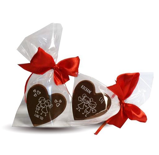 Valentine chocolate heart with ribbon