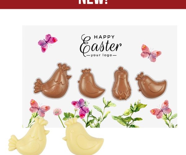 Easter Card with chocolate figure hens