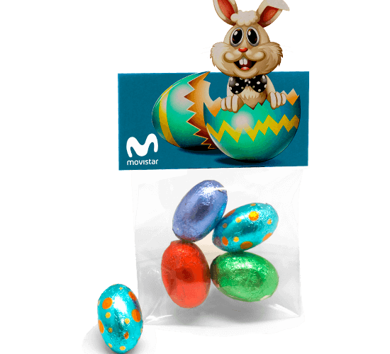 Easter cardboard bag filled with 4 chocolate eggs