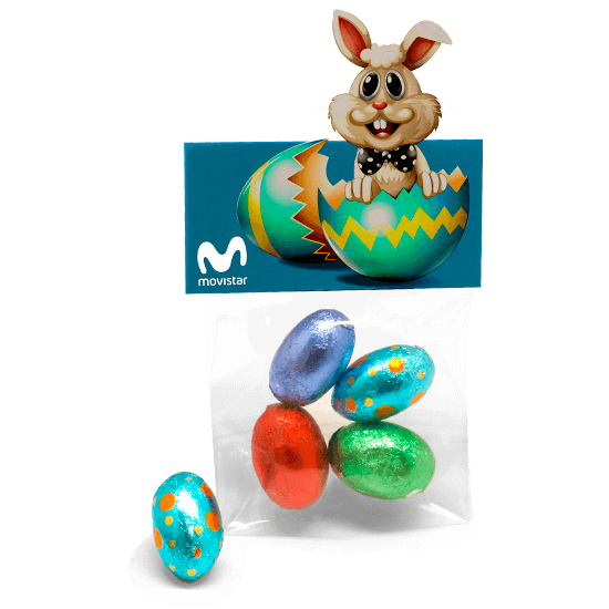 Easter cardboard bag filled with 4 chocolate eggs