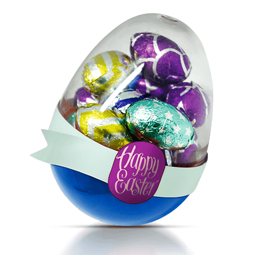 Easter chocolate eggs in egg shaped box