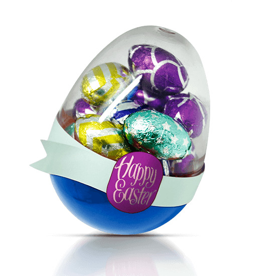 Easter chocolate eggs in egg shaped box