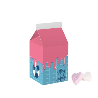 Promotion small milk pack with 100 g fruit hearts