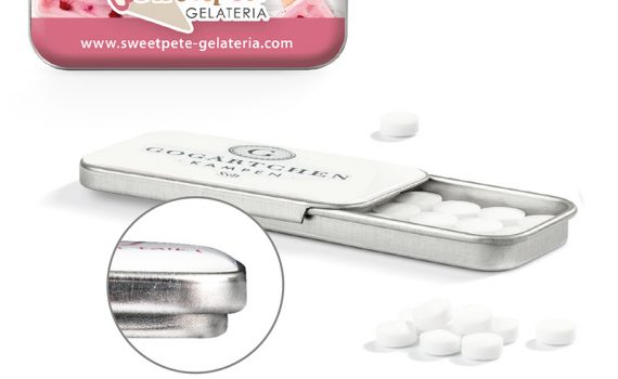 Promotion sugar-free peppermint minties in a flat metal box