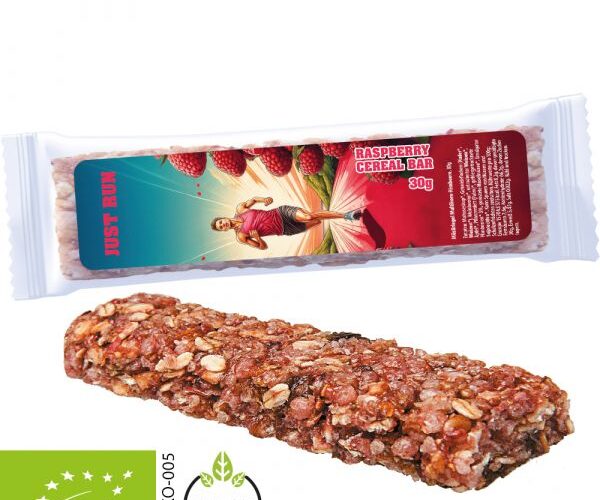 Organic cereal bar raspberry, 30g, express flowpack with label