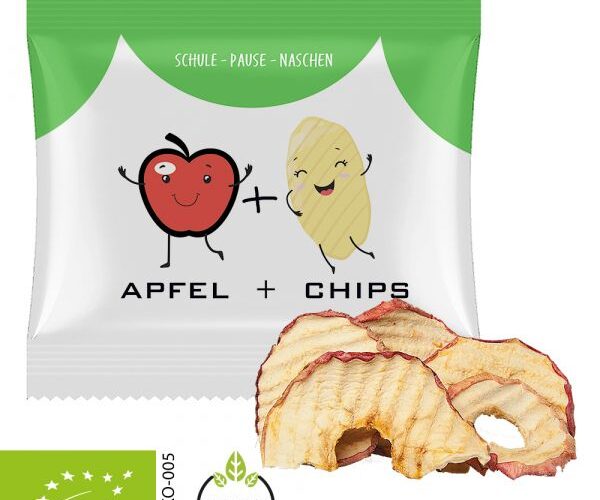 Organic apple chips 15g, maxi bag with custom print
