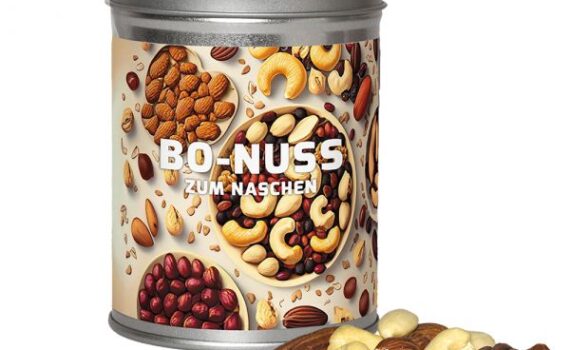 Organic nut mix 100g, dual tin with advertising label