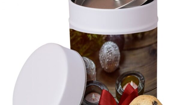 Organic cookie chocolate orange 100g, metal tin maxi with promotional label