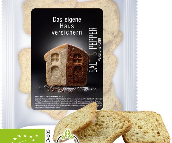 Organic bread chips salt and pepper 20g, express maxi bag with advertising label