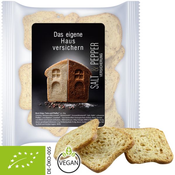 Organic bread chips salt and pepper 20g, express maxi bag with advertising label