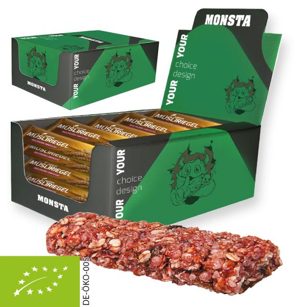 Organic cereal bar raspberry, 25 piece, 750g, display box maxi with custom print