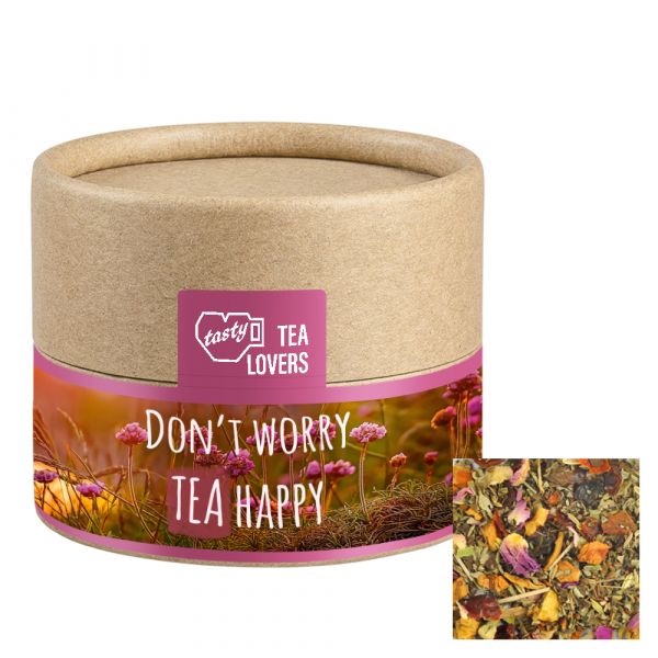 Organic herbal tea happiness 10g, cardboard can mini with advertising label