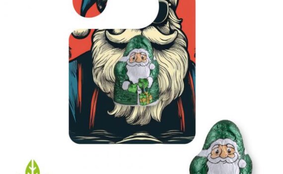 Vegan chocolate mini Santa Claus vegan 7gexpress Mini Fflyer hanger with custom print